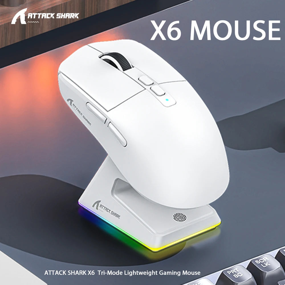 Attack Shark X6 Wireless Gaming Mouse Bluetooth Tri-Mode Connection,RGB Touch Magnetic Charging Base PAW3395 Macro Gaming Mouse