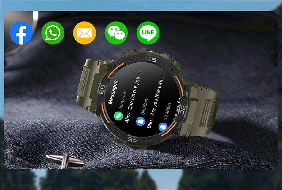 Outdoor Military Rugged Smartwatch Men GPS Sports Fitness Waterproof Watch Bluetooth Call with LED Lights Smart Watch