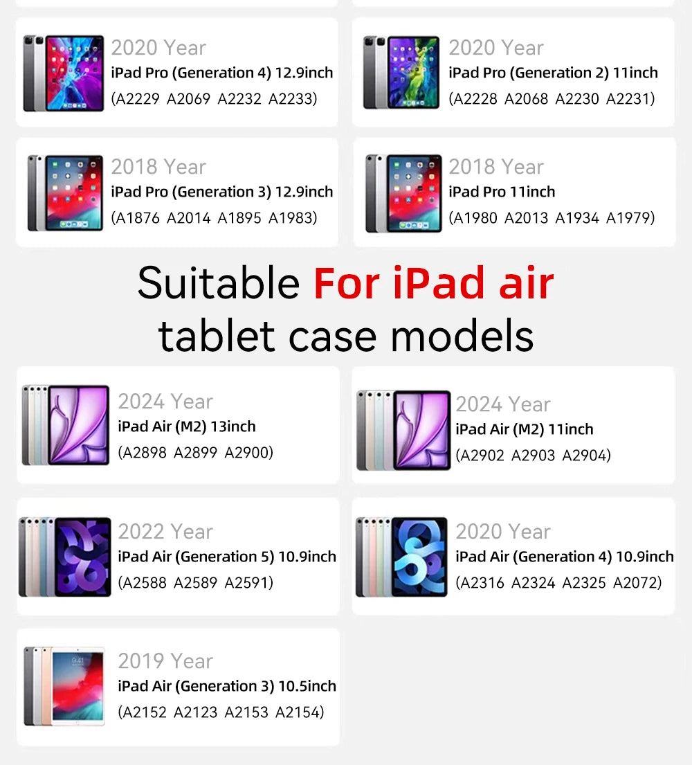 For ipad 10th generation case For iPad Air 6 M2 2024 11in 13in M4 Pro 11 12.9 Air 4 5 10.9 iPad 10.2 7 8 9th 9.7 mini 6 7 Cover
