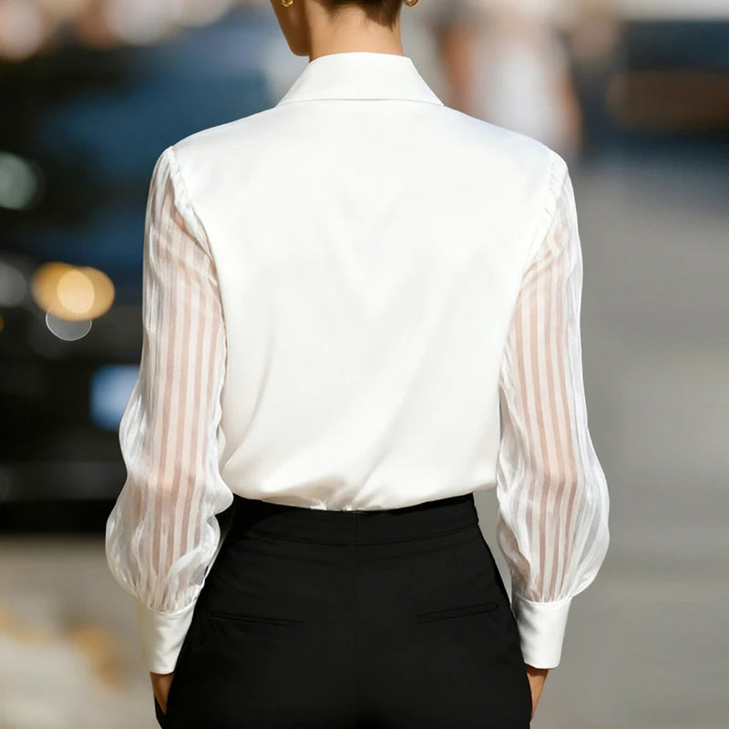 Elegant Blouses For Women Spring Autumn Satin Shirt Women Fashion Flare Long Sleeve Button Silk Blouse All Match Office Lady Top