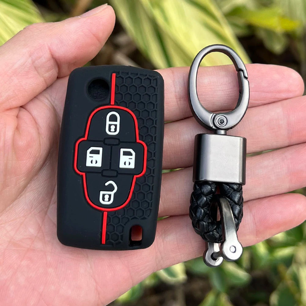 Silicone Car Remote Case Holder Keychain for Peugeot 1007 807 Rubber Key Cover Shell Protector for Citroen C8 4 Buttons Flip Key