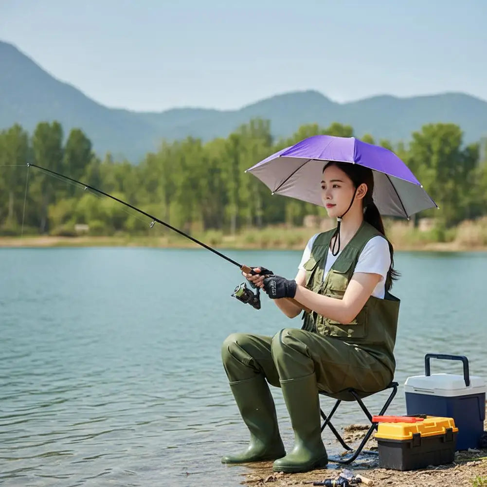 Rain Umbrella Hat Foldable Sun Shade Waterproof Fishing Headwear Cap Beach Head Hats Double-Layer UV Protection Sunscreen