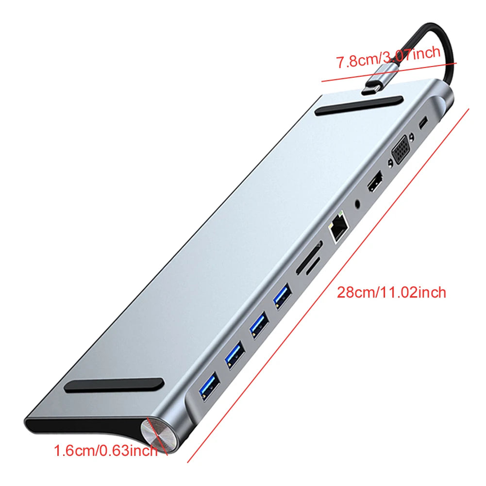 11 in 1 USB C Docking Station 100W PD SD/TF Audio USB C Hub Triple Display Multiport Adapter for Surface/HP/Dell/Lenovo/MacBook