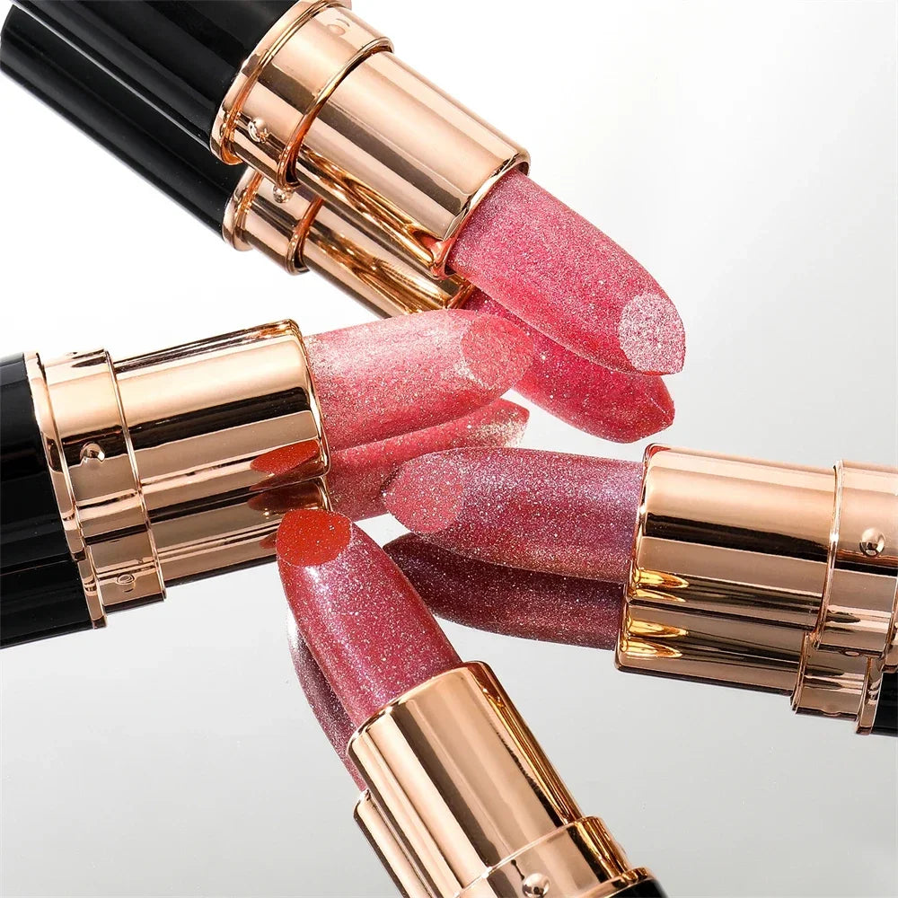 Black Tube Shiny Diamond Lipstick Pearl Moisturizing Glitter Lip Tint Balm Waterproof  Lasting Lip Gloss Shimmer Sexy Lip Makeup