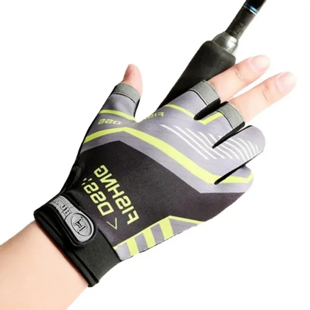 High Quality Fishing Gloves for Men Summer Fishing Road Sub Sunscreen and Anti Slip Ice Silk Breathable Thin Three Finger Gloves