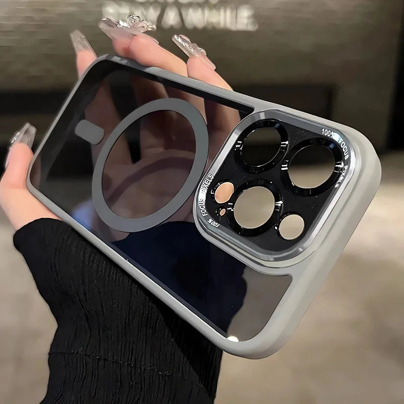 Magnetic Metal Lens Bumper Protection Case For iPhone 17 16 15 14 13 12 11 Pro Max Wireless Charger Hard Cover For Magsafe Funda