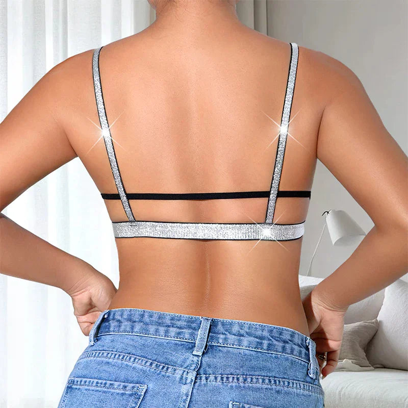 Ladies' Bra With A Shiny Silver Ribbon Sexy Bra Top Comfortable And Breathable Strap Bra