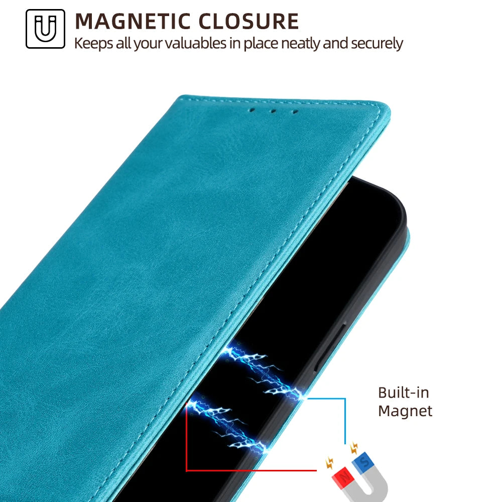 Wallet With Card Slots Holder Magnetic Flip Leather Book Case for Motorola E14 G64 G64Y G85 G54 Moto G Power G Play G 5G 2024