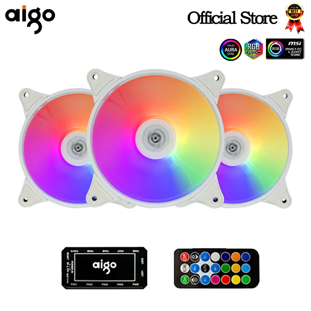 Aigo AR12 white 120mm RGB FAN ventilador PC gamer Computer Case kit Fan Cooling Cooler 12cm Adjust Speed 12V ARGB Fans ventoinha