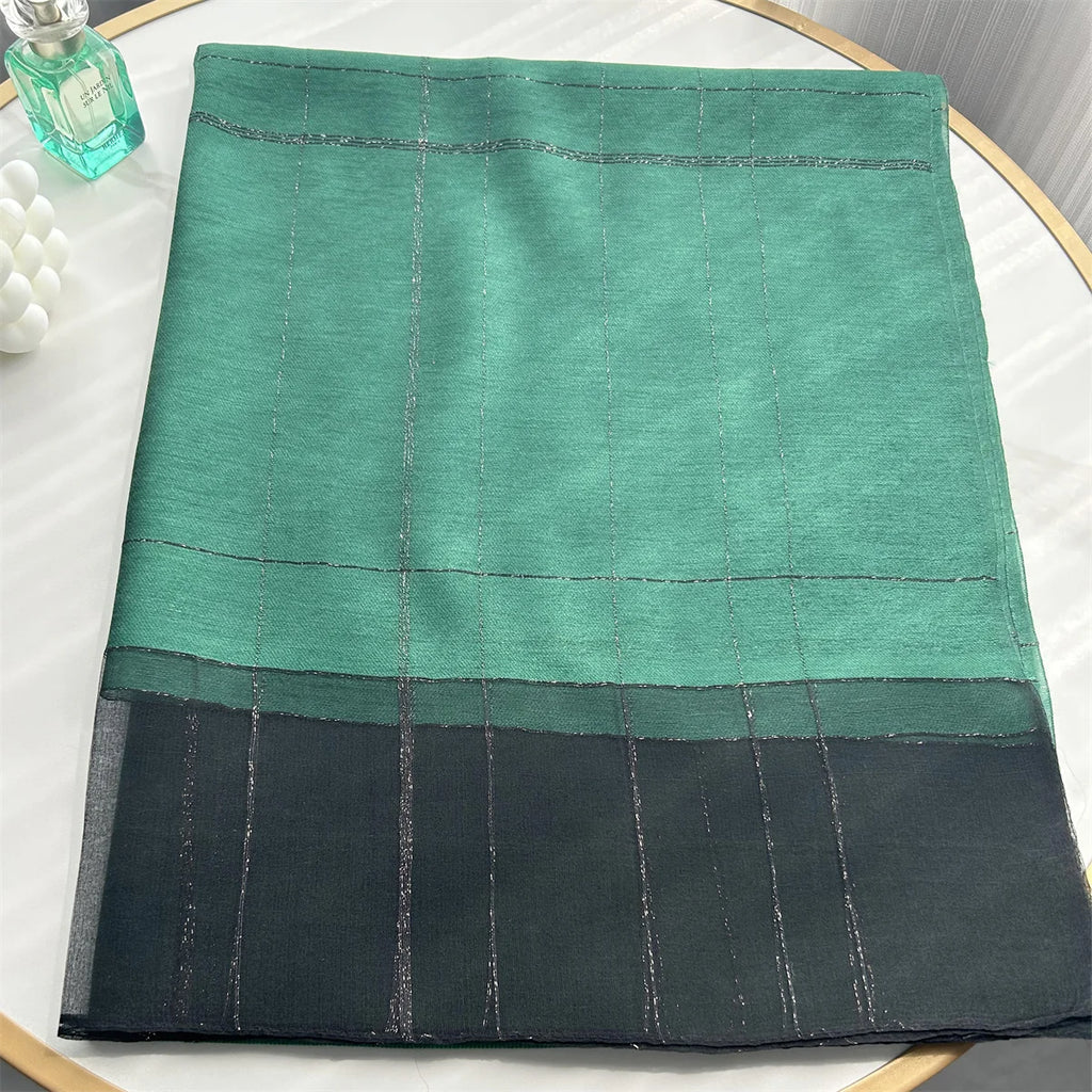 New Design Luxury Brand Women Foulard Plaid Frame Silk Solid Scarf Elegant Shawl Long Wrap Sunscreen