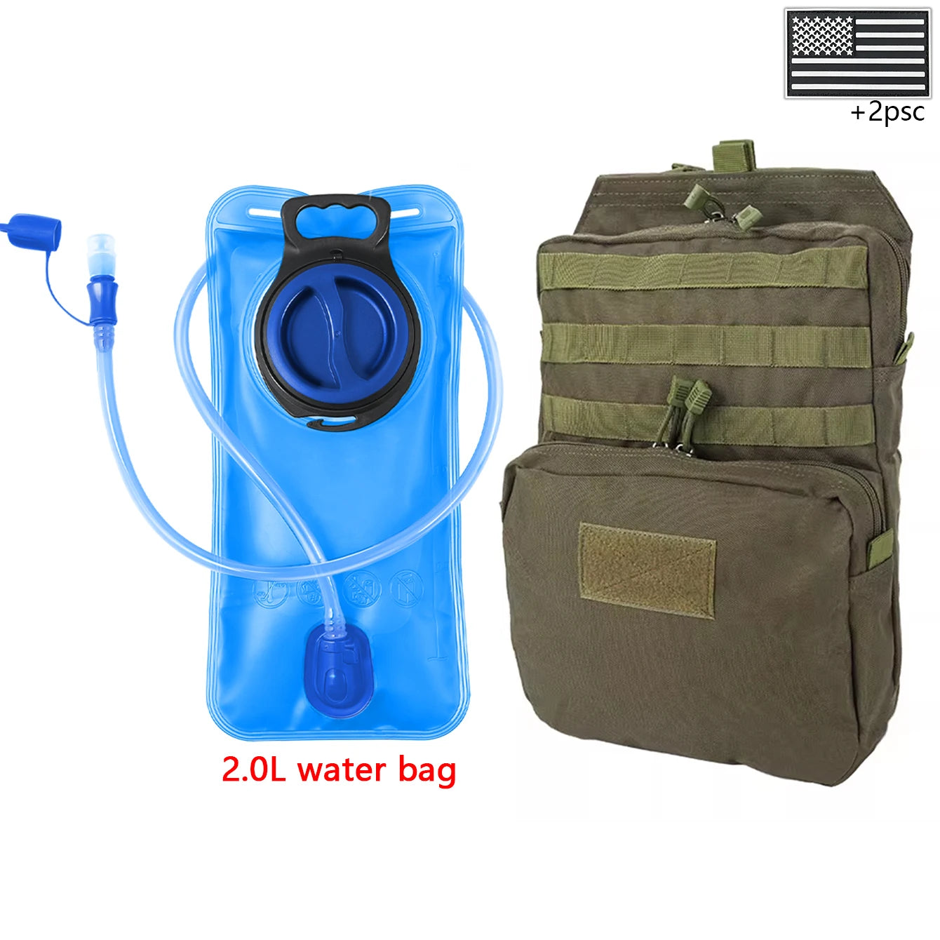Outdoor sports drinking equipment: 2L large-capacity water bag + molle backpack, suitable for hiking, camping, and cycling