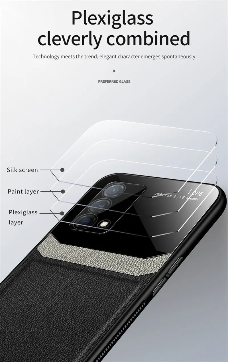Realme GT Master RMX3363 RMX3360 Case Leather Glass Texture TPU Bumper with Plexiglass Back Cover for Realme GT Master Edition