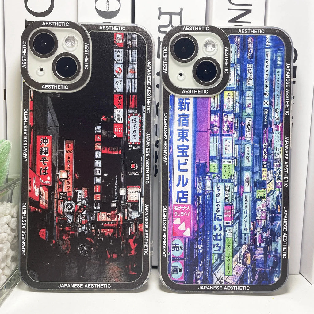 Japanese Aesthetic Tokyo Neon Lights City Street Phone Case For Samsung Galaxy S10 S20 S21 S22 S23 S24 FE Plus Ultra Note 20