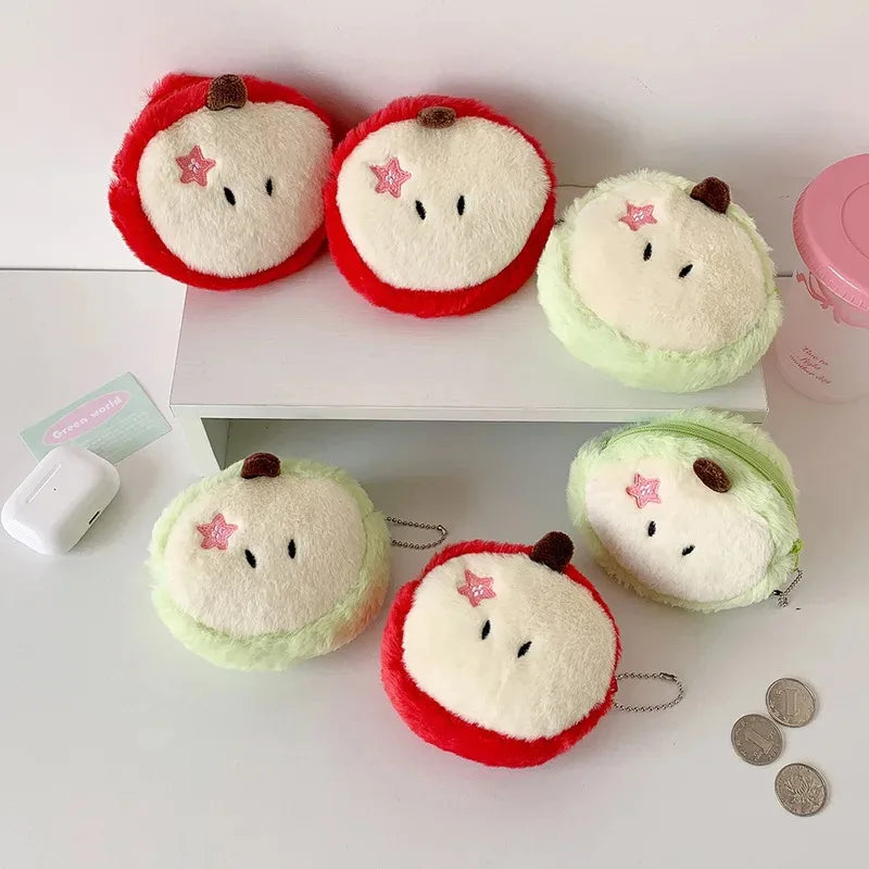 Cute Apple Shape Plush Bag Creative Cartoon Pendant Mini Storage Bag for Students Earphone Data Cable Organizer