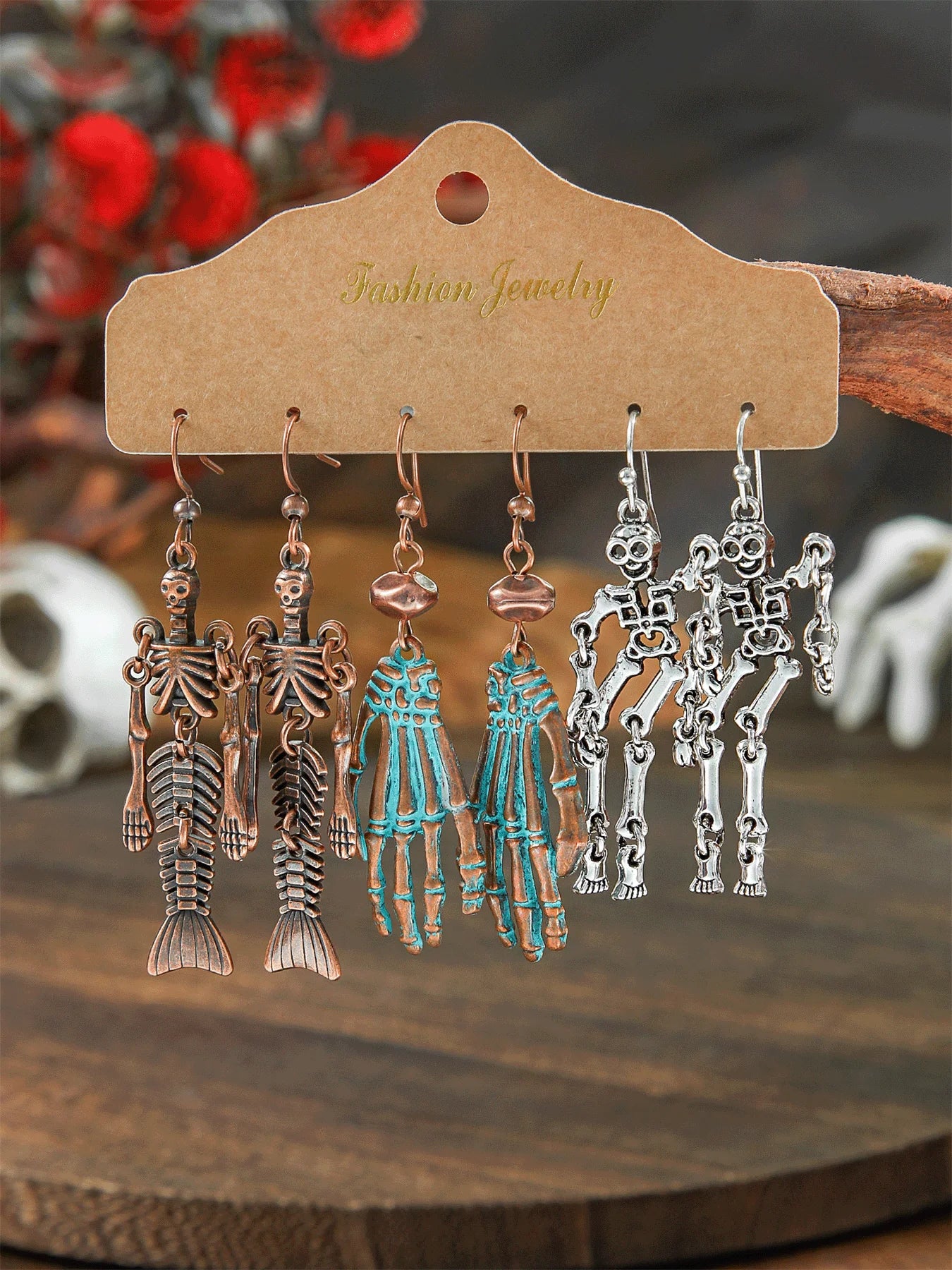 Halloween Dangle Earrings Set Creepy skull Face Mask Cobweb Imitation of Human Skeleton Creative Ear Jewelry Versatile Gifts