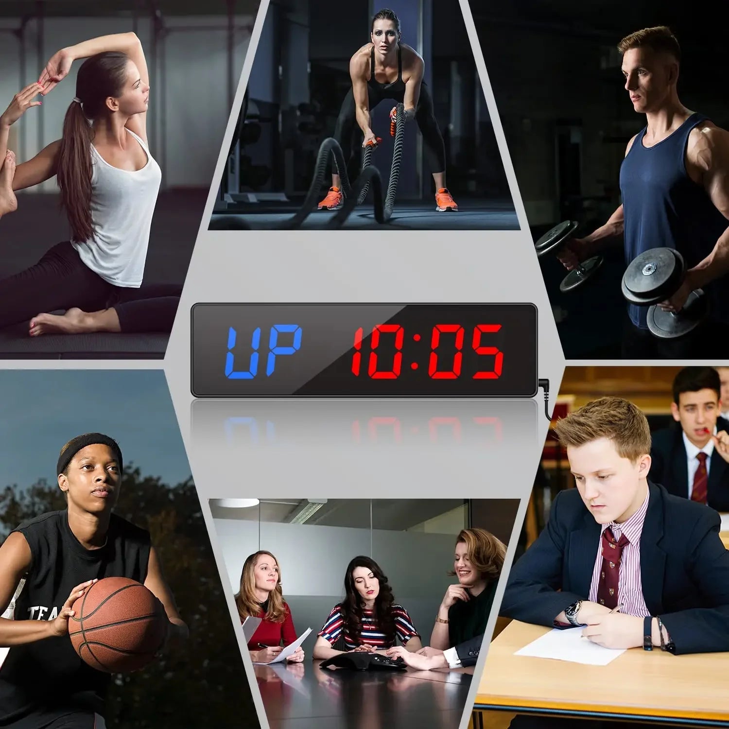 Gym Timer Interval Workout Clock 2" LED Digit with Remote 12.6"x 3.5" Count Fitness Timer Clock Upgraded Workout Timer for Gym