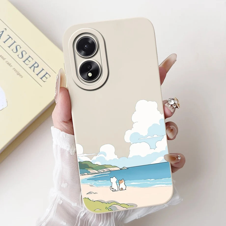 For Oppo A38 CPH2579 Phone Case New Fashion Soft Matte Silicone Rabbit Flower Goothic Style Capa For Oppo A18 CPH2591 Back Cover