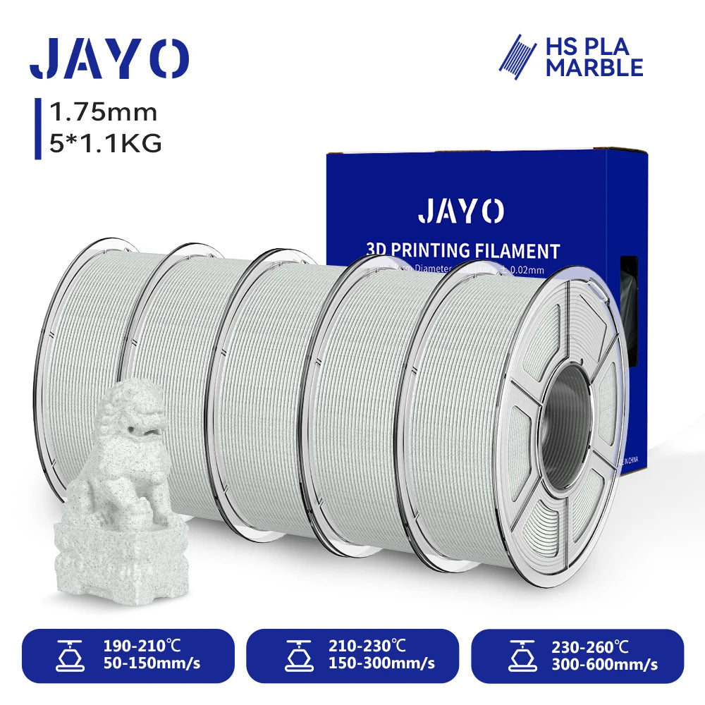 JAYO 5Rolls 3D High Speed Marble PLA/HS Matte PETG/HS PLA Filament 600mm/s High Speed 3D Printer Non-toxic Filament 1.1KG/roll