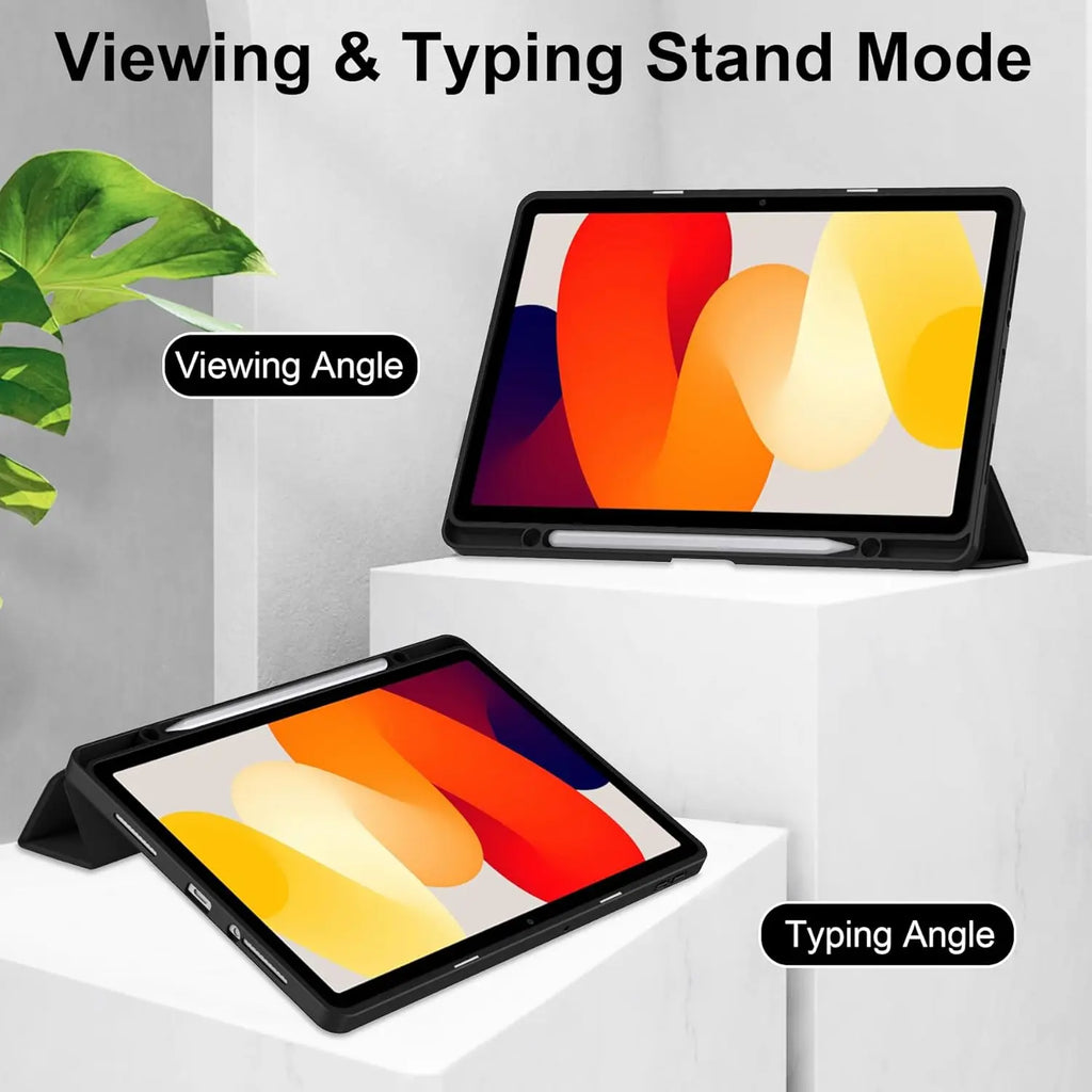 Tri-Folding Flip Tablet Cover For Xiaomi Redmi Pad SE 11 inch 2023 Acylic Transparent Back Case Pencil Holder Auto Sleep/Wake