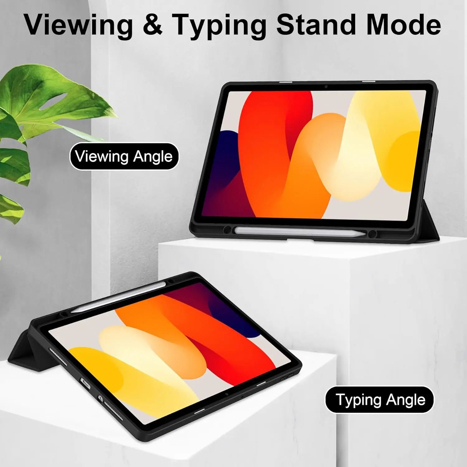 Tri-Folding Flip Tablet Cover For Xiaomi Redmi Pad SE 11 inch 2023 Acylic Transparent Back Case Pencil Holder Auto Sleep/Wake