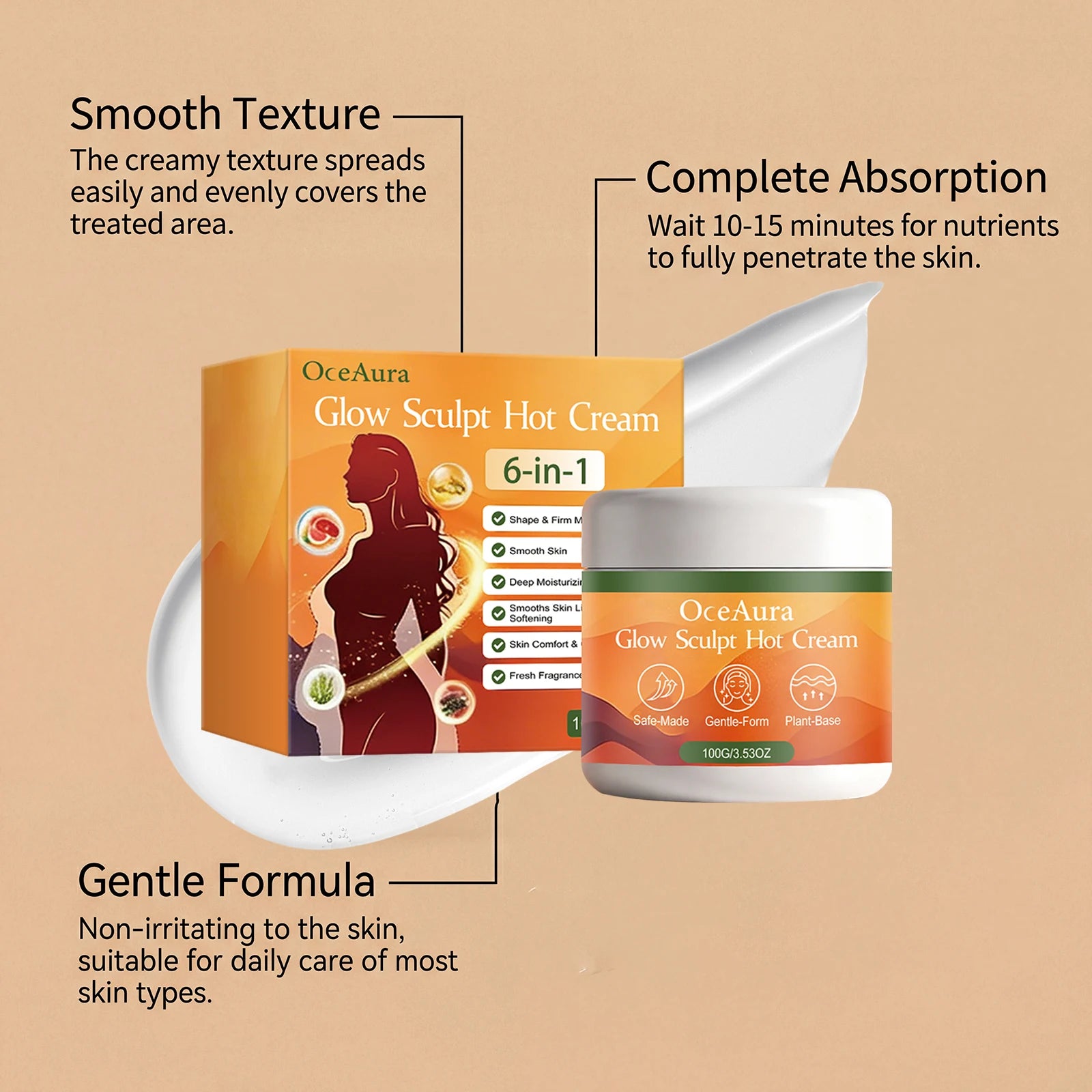 Body care gel, gently moisturizes body skin, showcases body contours, delicate skin texture gel