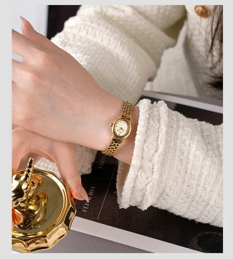 Women Watch for Girls Small Wrist Quartz Reloj Muje Sliver Grey Gold Oval Orologio Ladies Wristwatch Stainless Steel Band Clock