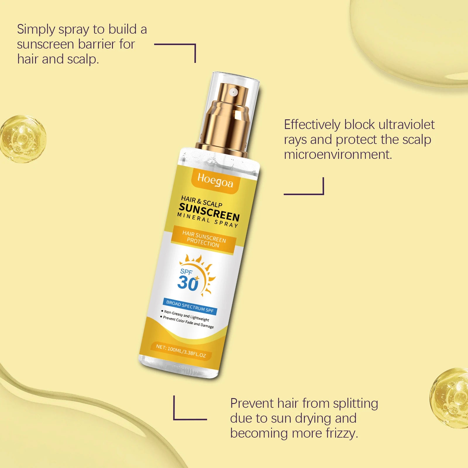 Scalp Hair Sunscreen Spray For Dyed Highlighted Hair UV Protection Prevent Hair Fading Dryness Lightweight Scalp Sunscreen Care