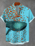 Fashion Men's Casual Sea Life Graphic Short Sleeve Shirt Button Down Lapel Shirts Oversized Tops Casual Hawaiian Shirt for Man