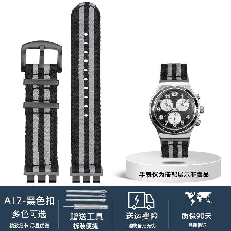 17mm 19mm 21mm Nylon WatchBand For SWATCH YVS420 YVS454 YVS451 YVS400 YVB404 Watch Strap Soft Canvas Watch Chain Men Women