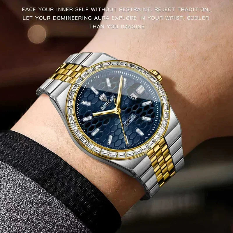 BINBOND New Men's Quartz Watch Classic Style Waterproof Luminous Date Display Stainless Steel Wristwatch For Male Relojes Hombre