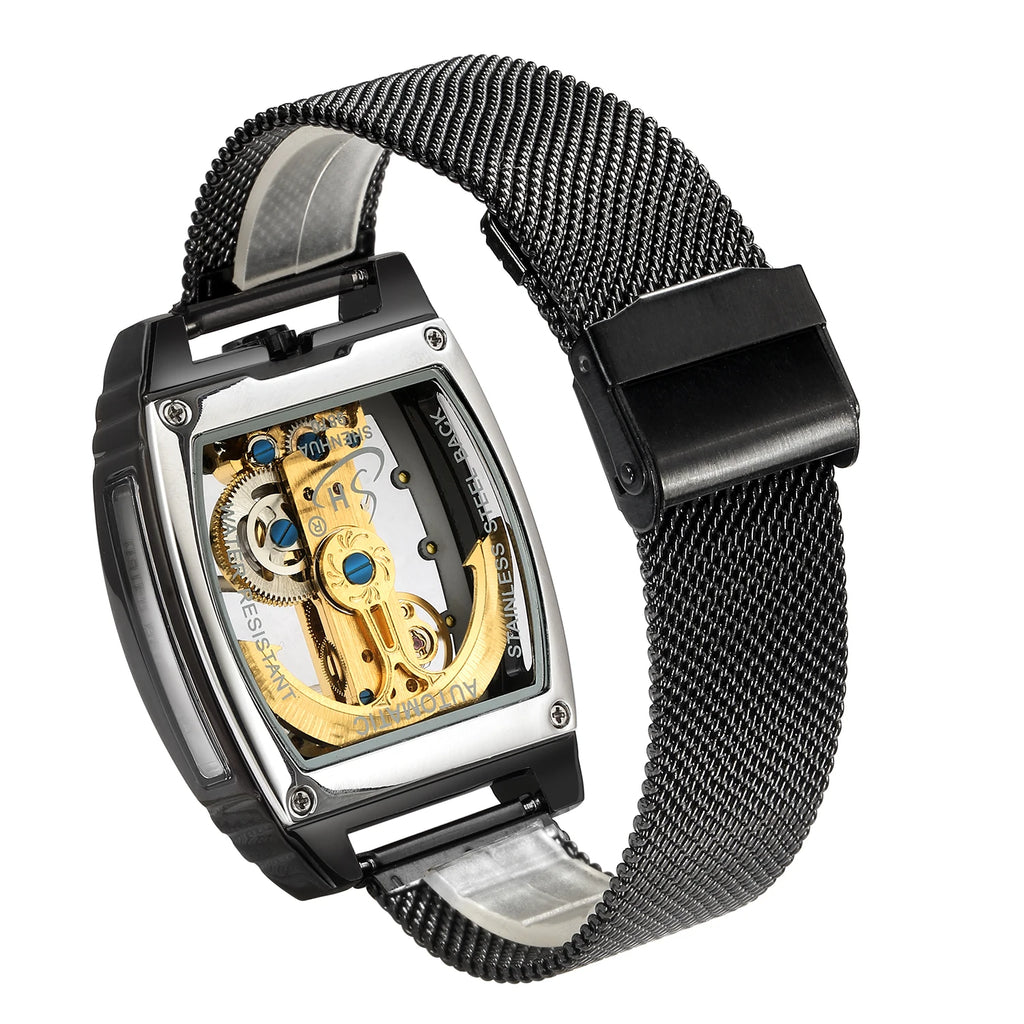 Luxury Transparent Automatic Mechanical Men Watch Steampunk Skeleton Gear Self Winding Leather Men's Clock Watches montre homme