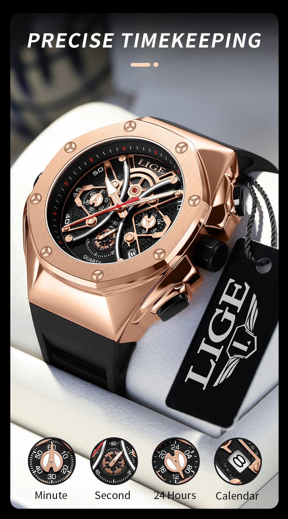 LIGE Mens Watches Top Brand Luxury Fashion Waterproof Watch For Men Silicone Sport Military Chronograph Wristwatch Montre Homme