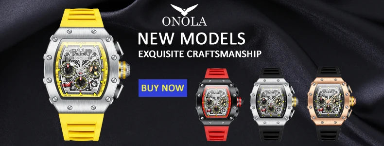2022 New Men's Automatic Mechanical Watch ONOLA Fashion Unique Luxury Diamond Inlaid Design Waterproof Silicon Tape Watches Men