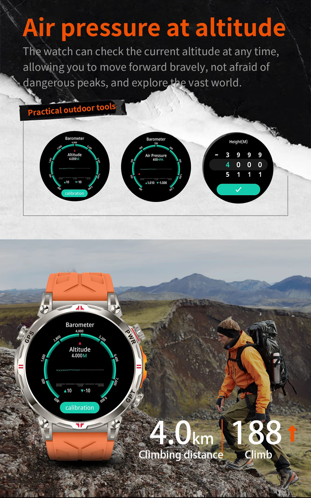 New Outdoor GPS GPT Compass Smart Watch 3ATM Waterproof Fitness Track Heart Rate BT Call Professional Sports 650mAh Smartwatch