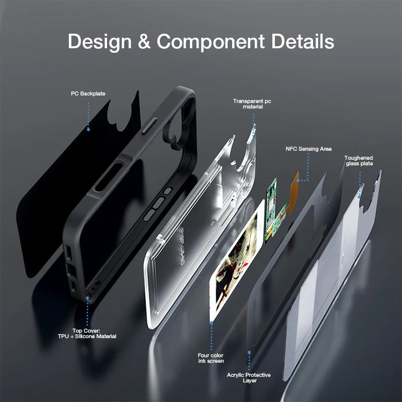 DIY Smart Eink Phone Case for iPhone 16 15 14 13 12 11 Pro Max NFC Ink Screen Phone Full Coverage Comprehensive Protection