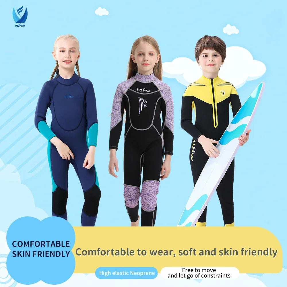 Children's 2mm 3mm Neoprene Wetsuit One-piece Long Sleeve Diving Suit Cold Proof Sunscreen Surfing Swimming Snorkeling Swimsuit