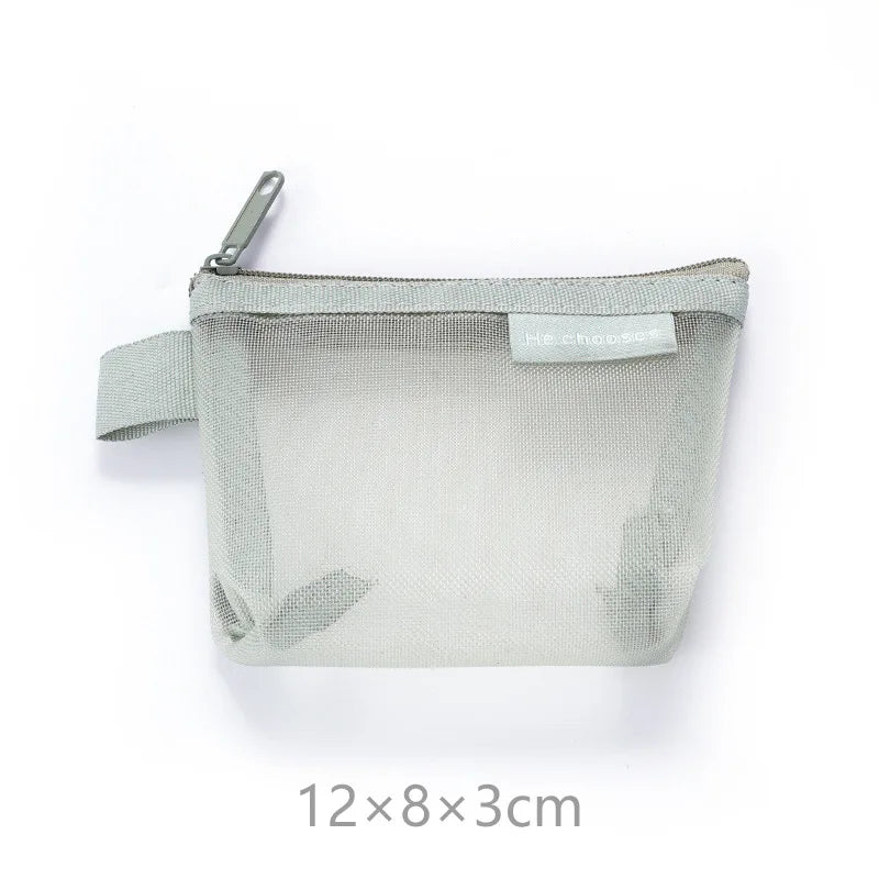 Mini Clear Nylon Mesh zipper Cosmetic Bags Cute Women Small Lipstick Makeup Bags Pouch Data Line Key Earphone Organizer Case