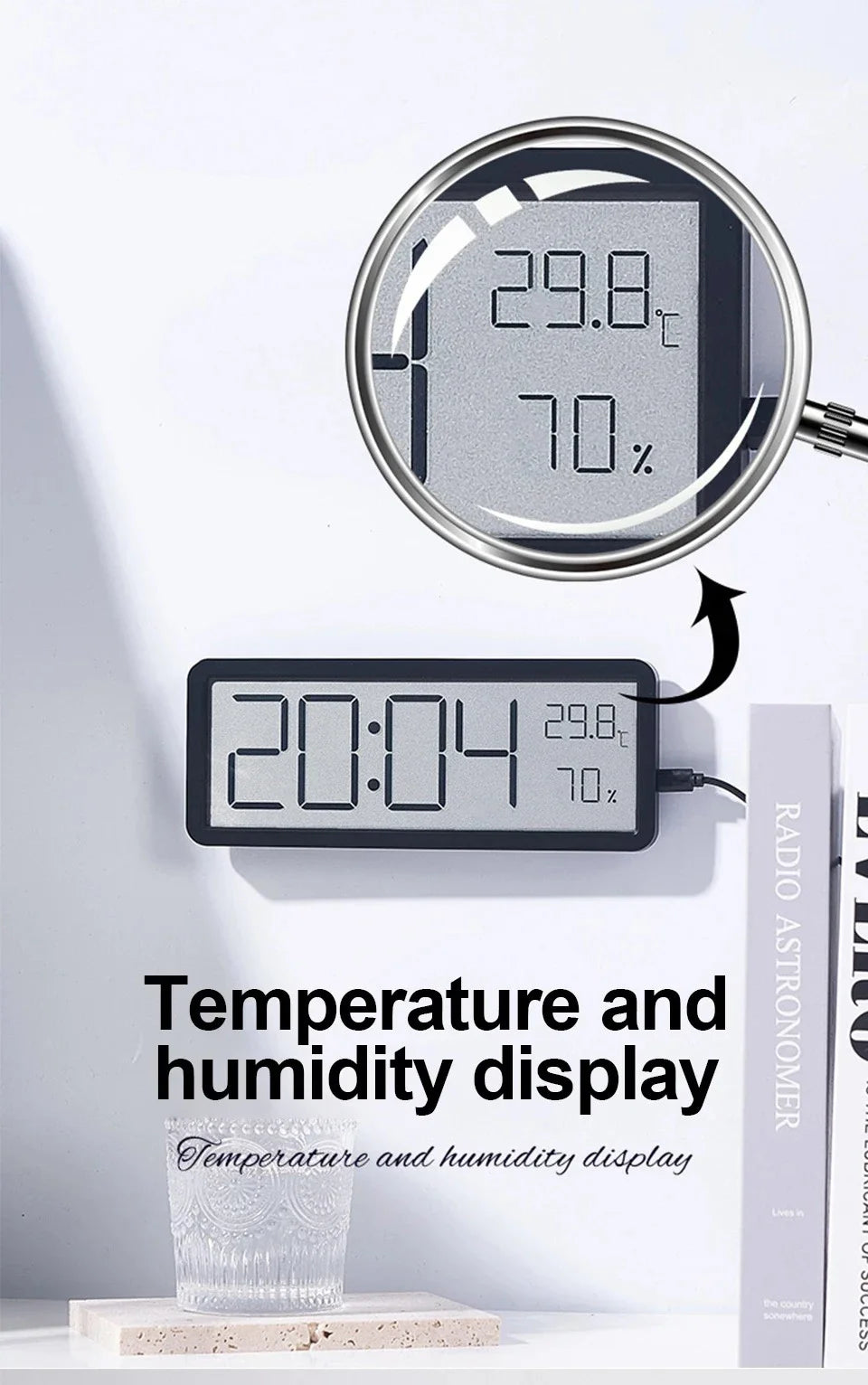 LCD Screen Digital Wall Clock Time Temperature Humidity Time Display Electronic Clock Desktop Digital Clock Battery Powered