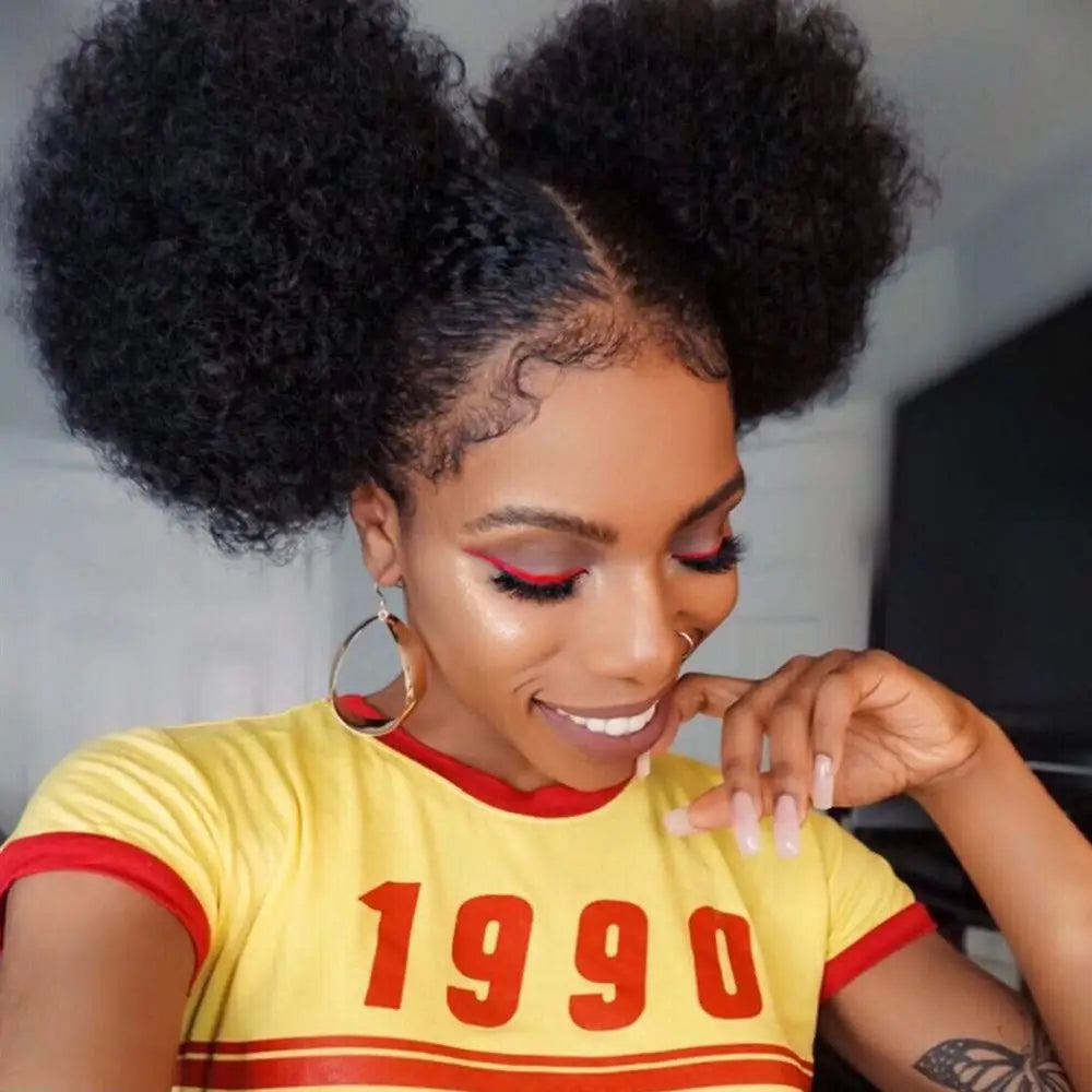 Afro Puff Drawstring Ponytail for Black Women Short Kinky Curly Afro Ponytail Synthetic Hair Puffs Afro Bun Ponytail