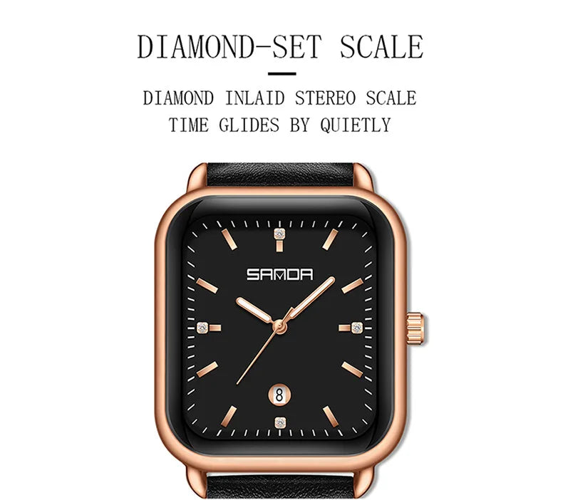 SANDA 1134 Women's Square Quartz Watch Black Fashion Crystal Waterproof Date Pointer Wristwatches for Ladies Watches Gift