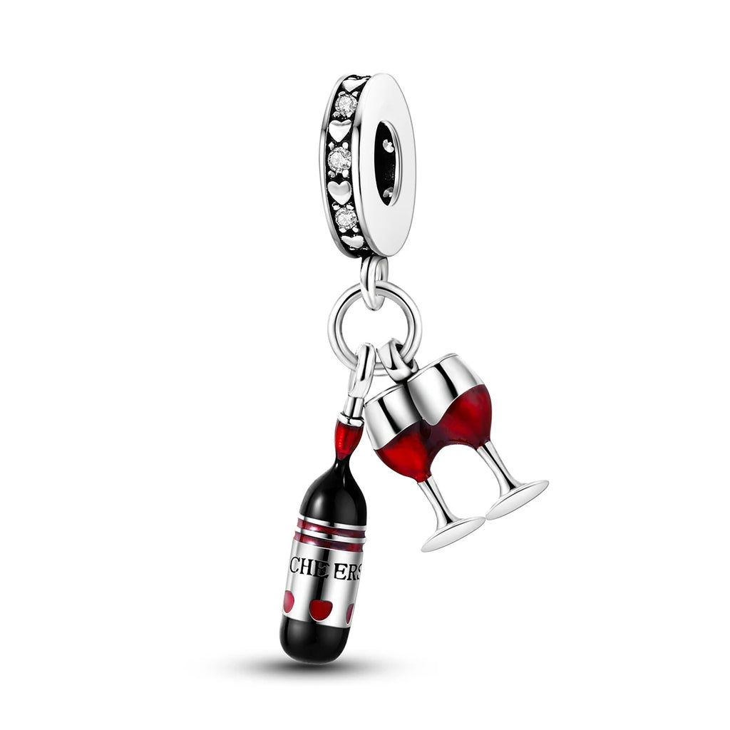 925 Silver Lipstick High Heels Charms For Lady Pendant Fit Original Bracelet DIY Ornament
