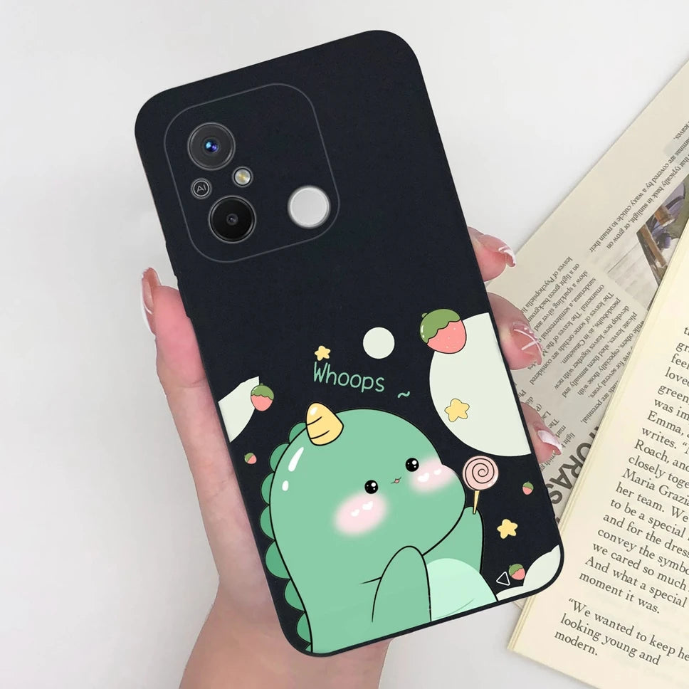Phone Case For Redmi 12C 11A 4G Cartoon Dinosaur Soft Silicon TPU Matte Back Cover Coque For Redmi 12 C 11 A 4G Funda Capa Shell