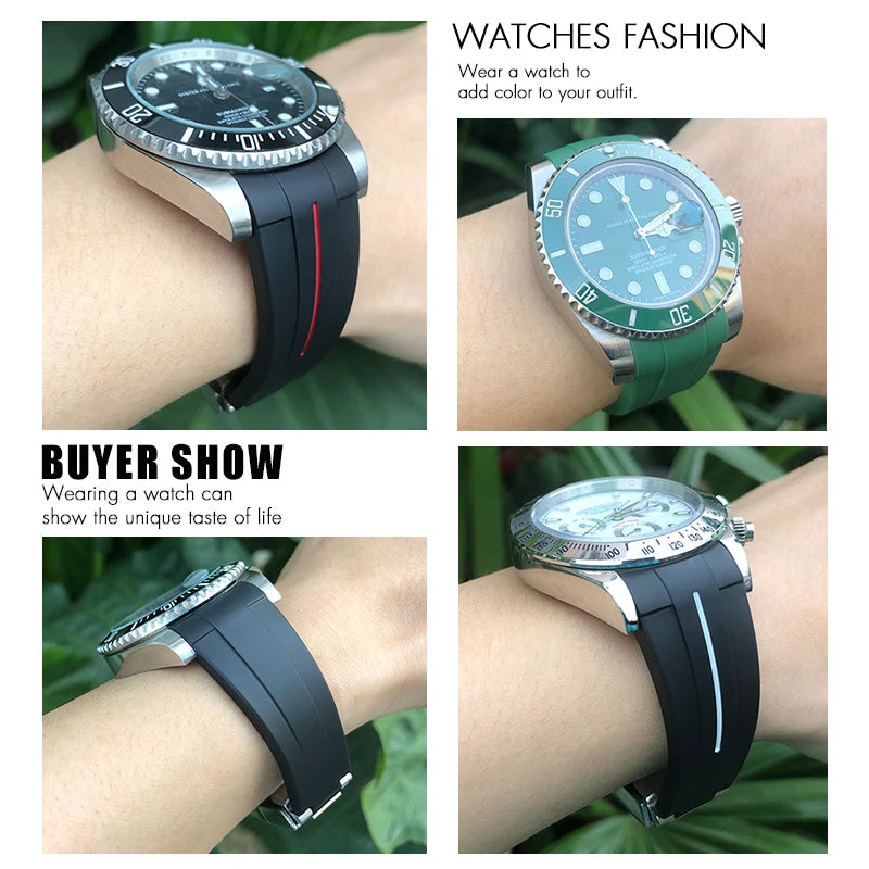 18mm 19mm 21mm 22mm Curved End Rubber Silicone Watchband for Rolex Submariner 20mm GMT Yacht-Master Daytona Deepsea Soft Strap
