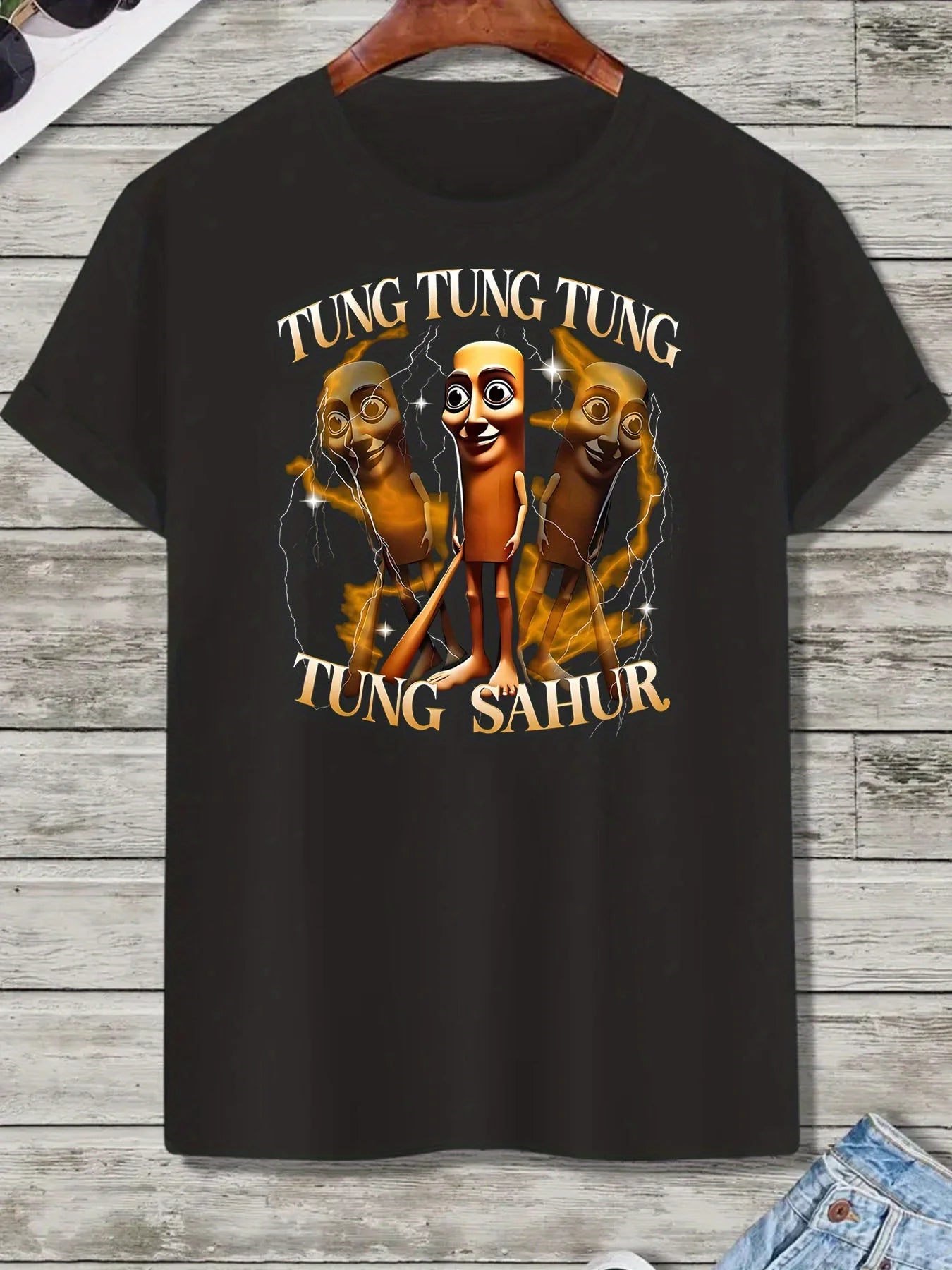 Tung Tung Tung Sahur Men's Funny Baseball Bat Italian Brainrot Graphic T-Shirt Retro Cartoon Print White Round Neck Short Sleeve