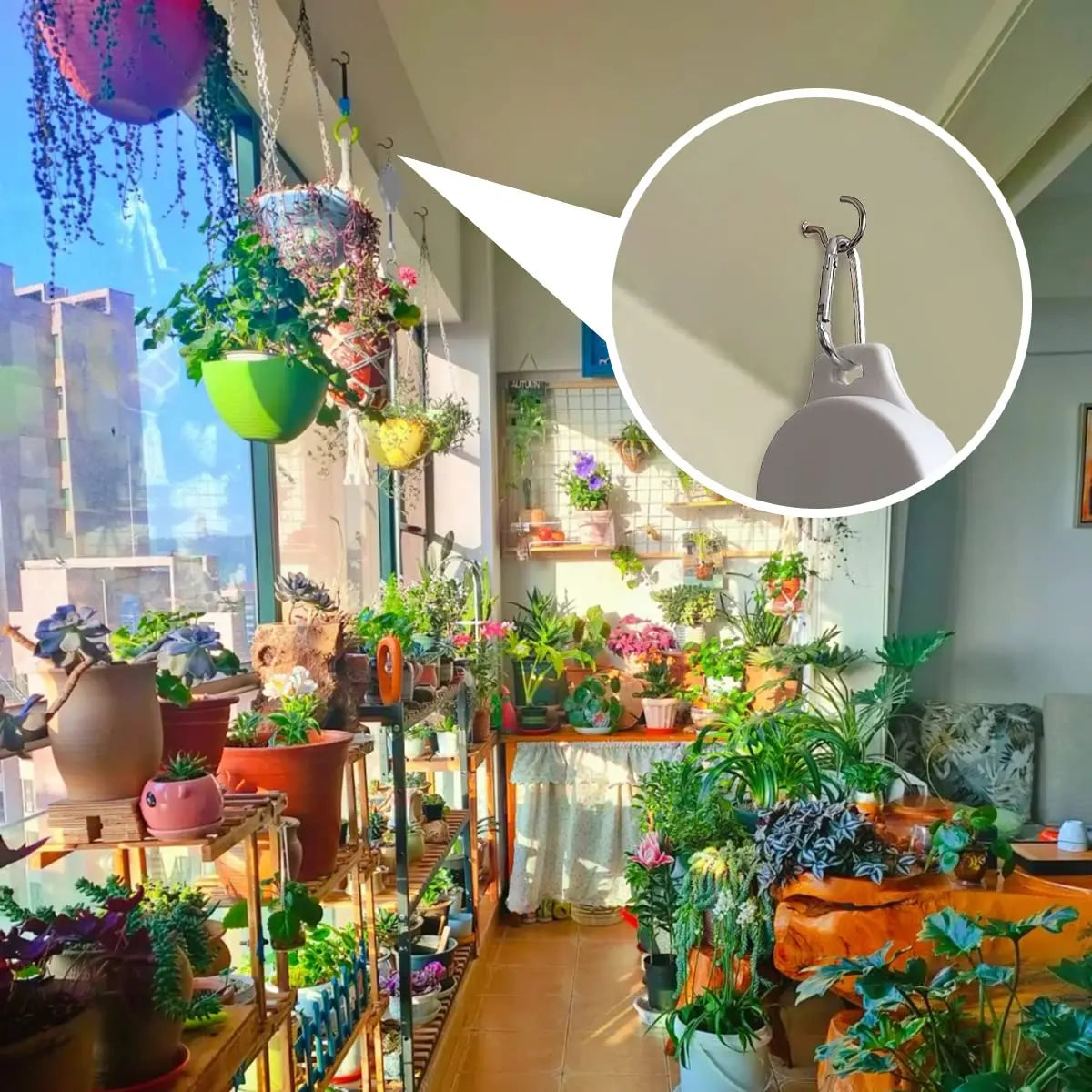 Retractable Plant Pulley Adjustable Hanging Flower Basket Hooks for Hanging Plants Heavy Duty, Indoor Outdoor Plant Hanger