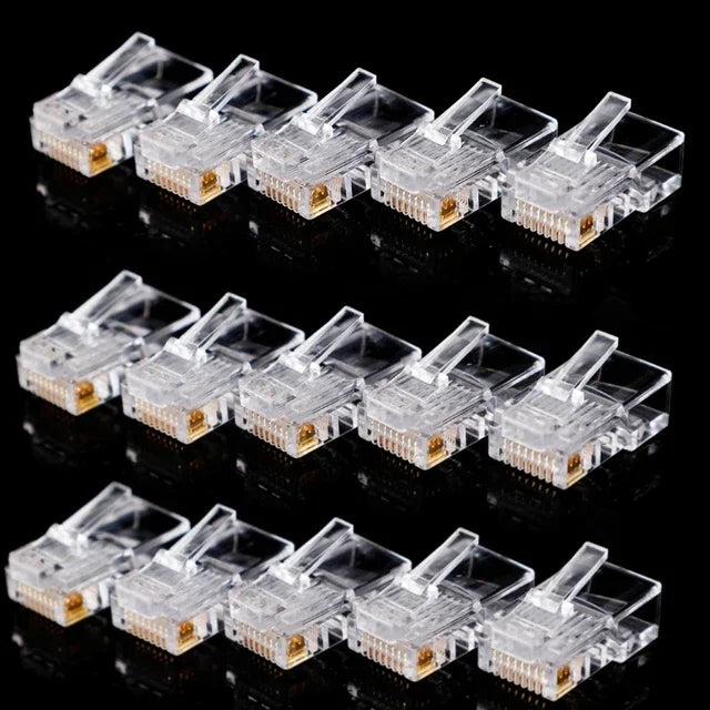 Rj45 Cat5e Connector Crystal Unshielded RJ45 Ends UTP 8Pin Modular Network Plug Connectors for Solid Stranded UTP Network Cable