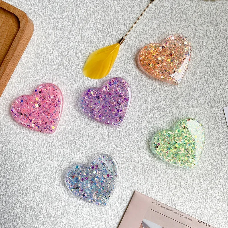 Stylish Glitter Sequins Love Heart Smart Tok For Magsafe Magnetic Phone Griptok Grip Tok Stand Universal Phone Smart Tok Holder