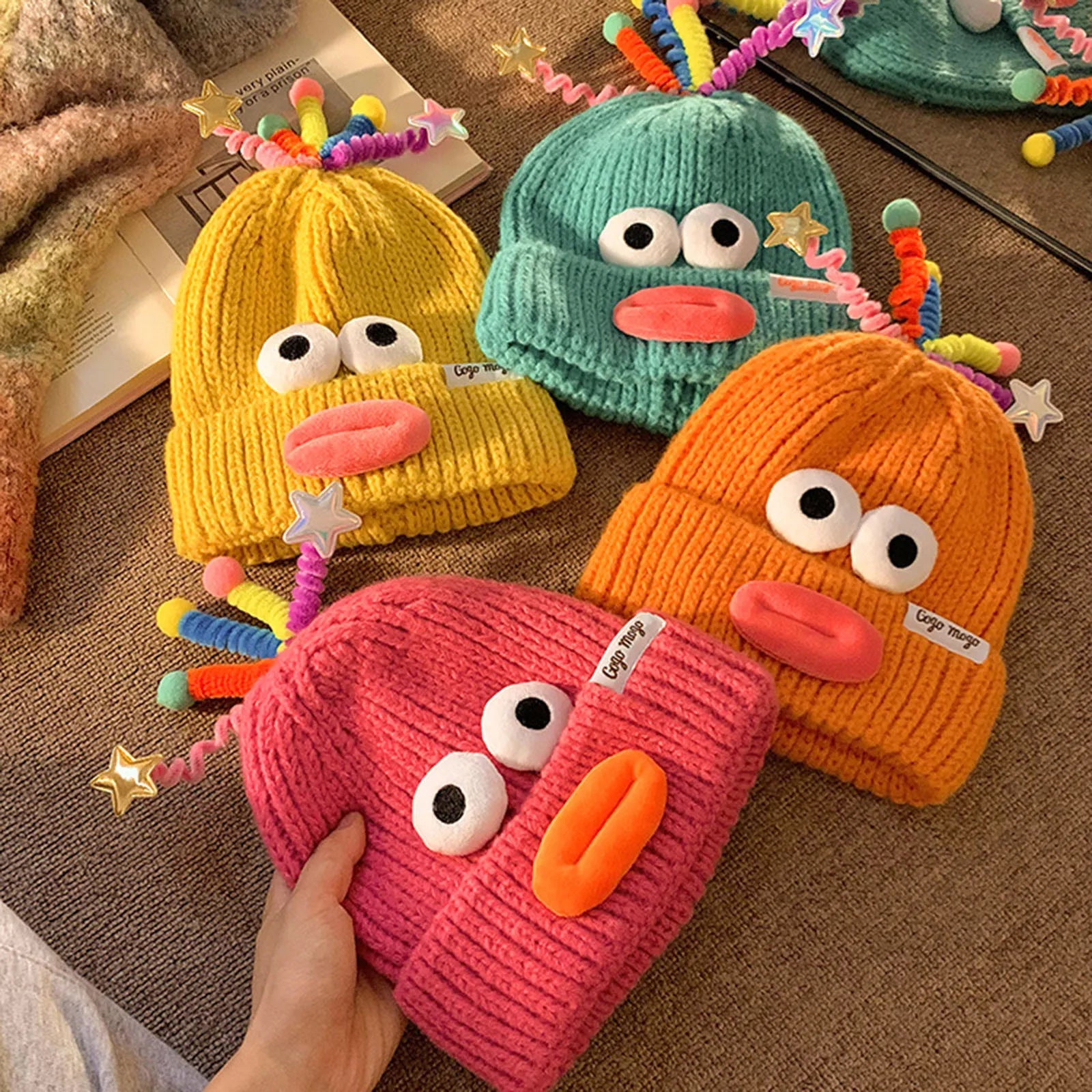 Women's Hat Funny Cartoon Sausage Mouth Wool Hat Knitted Ear Protectioned Hat Winter Warm Cute Big Head Cute Funny Hat