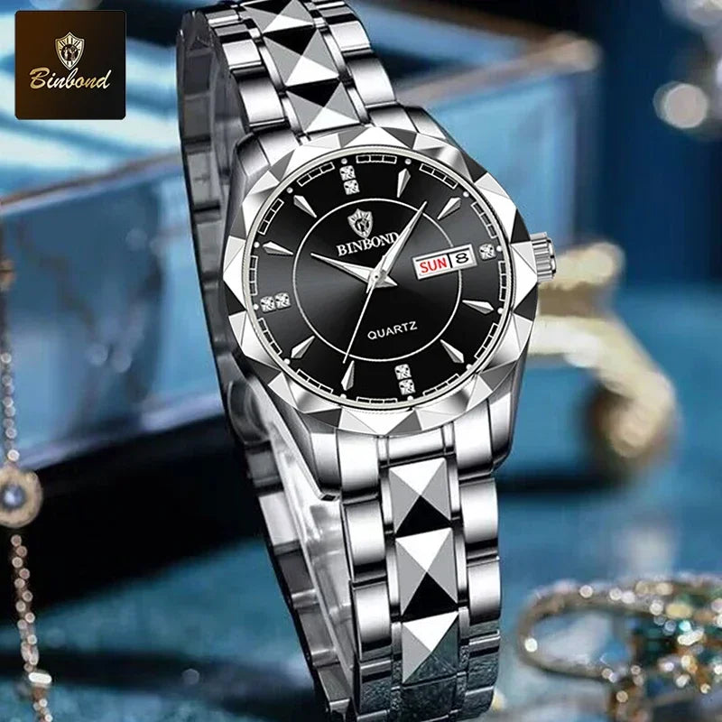 BINBOND B5552 New Luxury Brand Quartz Women's Watches 30M Waterproof Luminous Date Wristwatch Fashion Business Womens Watches