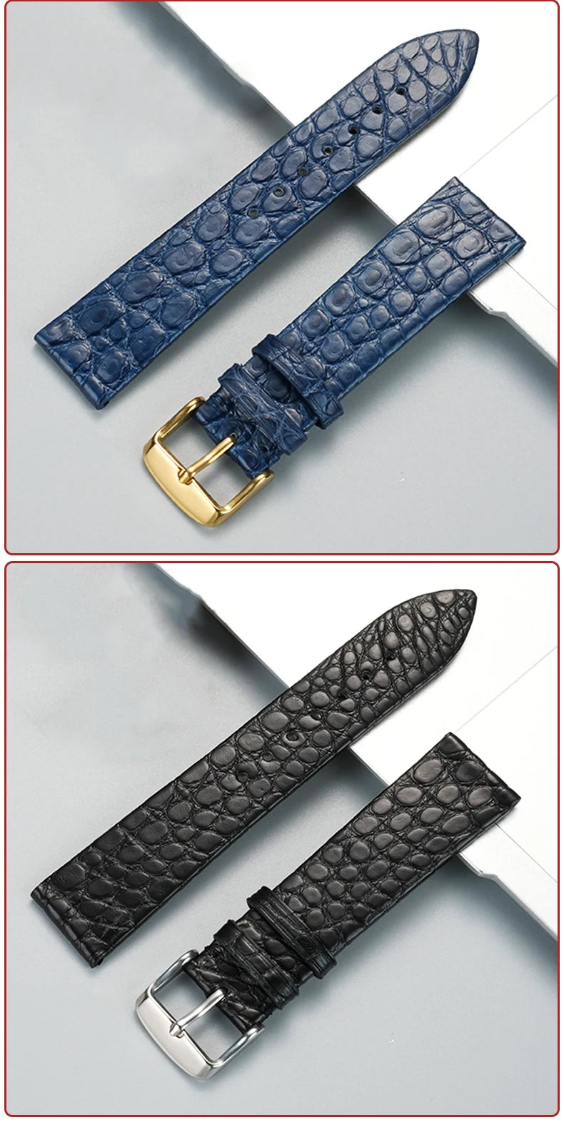 Alligator wacth strap Ultra Thin 12 13 14 15 16 18 20 22mm men women Black Brown Blue Crocodile Leather watchband For any brands